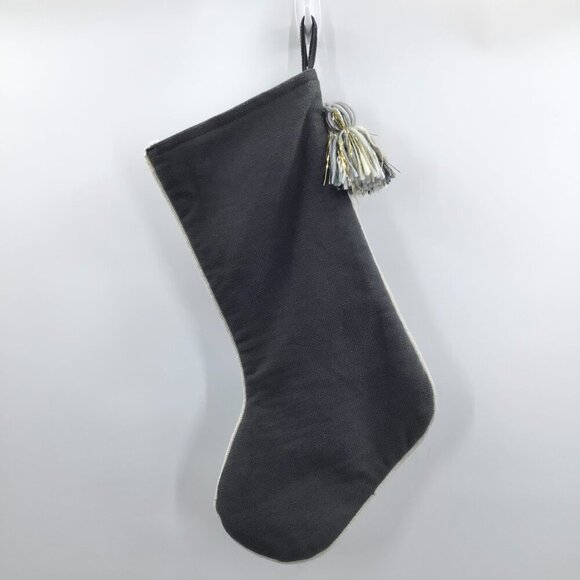 34th & Pine Woven Christmas Stocking Large Tassel Gold Cream Blue Yarn Winter - Picture 4 of 10